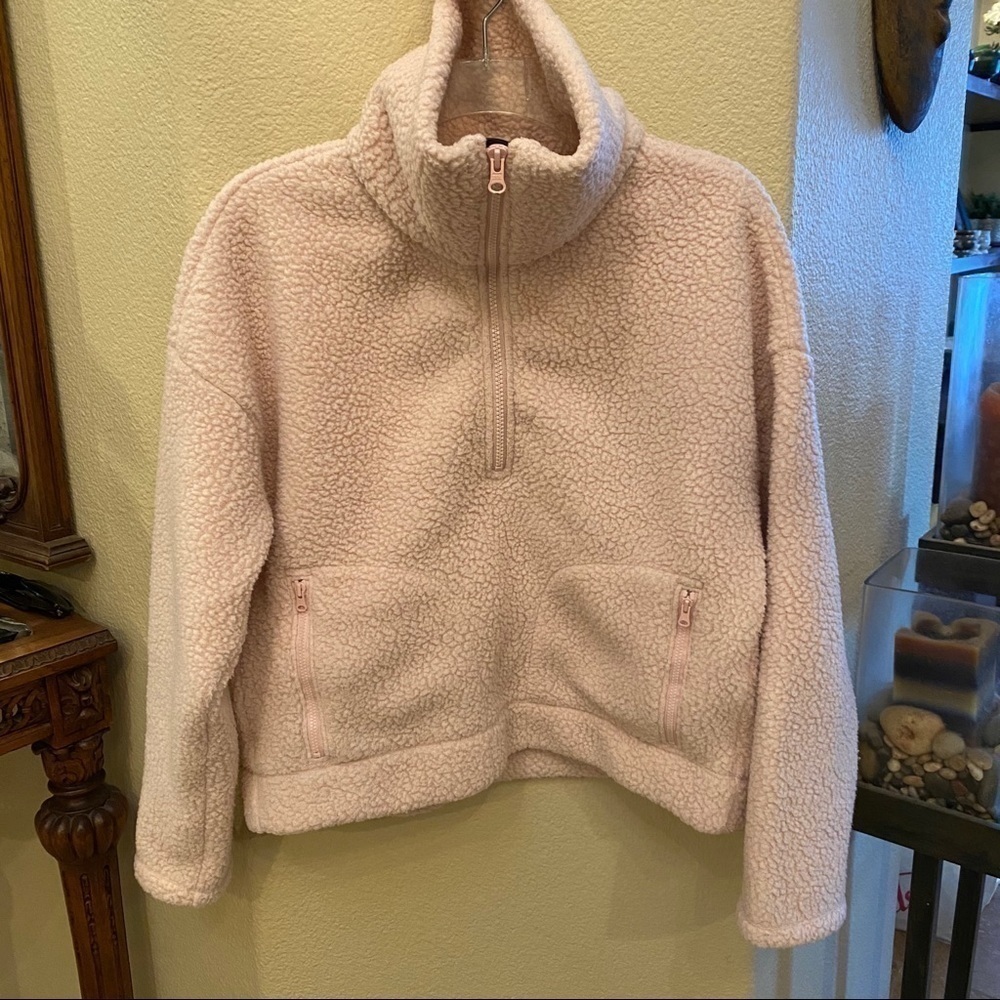 J. CREW Women Pale Pink 1/2 Zip Fleece Pullover Sweater Size Small